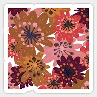 Fun flowerpower pattern in 1970-style, orange, red, wine, ockra, pink, Sticker